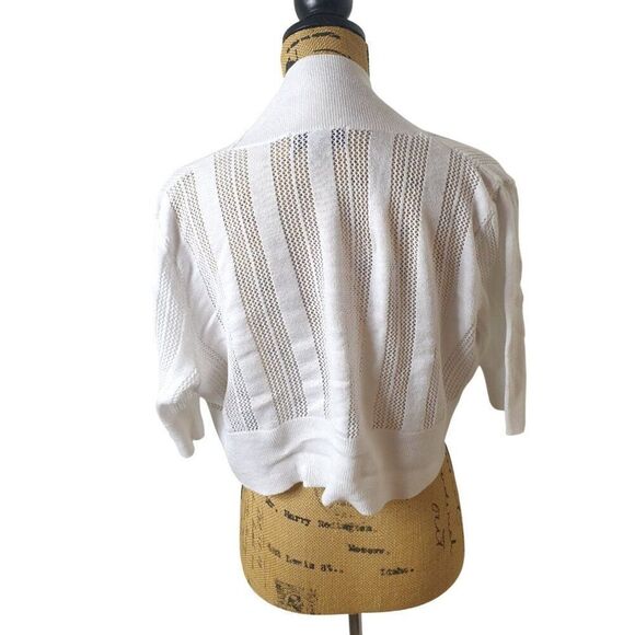 White Open-Front Knit Bolero 2XL Cardigan Shrug Coquette Mesh Detailing Boho - Picture 2 of 5
